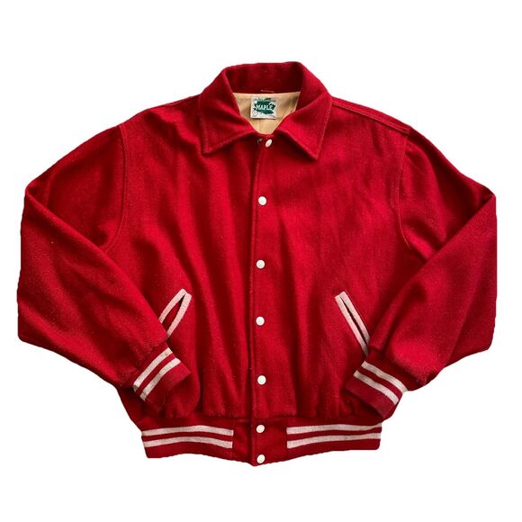 Vintage Boston University Wool Varsity Maple Jacket Large Red 50s 60s BU Prep - Picture 2 of 12